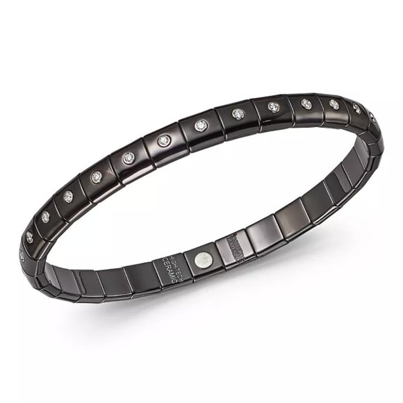 ROBERTO DEMEGLIO 18K Gold & Black Ceramic 'Pura' Stretch Diamond Bracelet